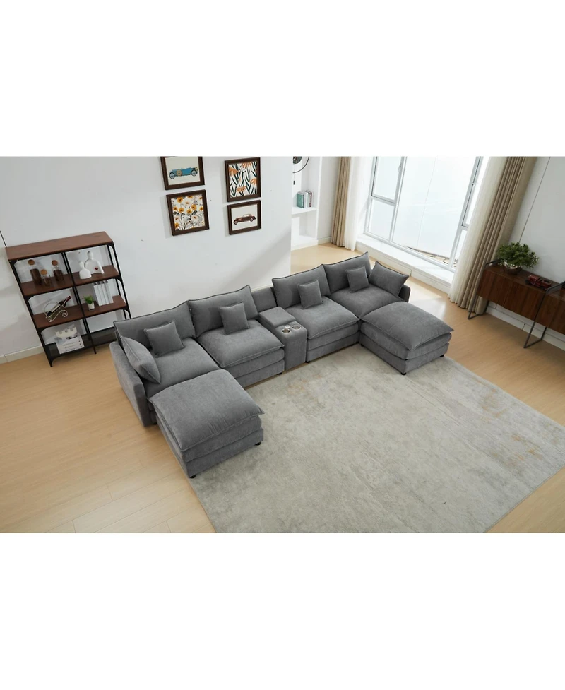 Streamdale Seven-piece sofa set with console, coffee table & 6 pillows.