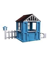 Streamdale Outdoor Wooden Kids Playhouse w/Picnic Bench, Mailbox, Fence, Flowerpot Holders