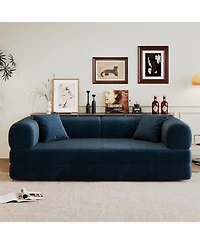Streamdale Furniture 78.8" Corduroy Compression Sofa Bed with Pillow, Blue