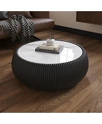 Streamdale Furniture Streamdale Light Marble Top Leather Drum Coffee Table for Living Room