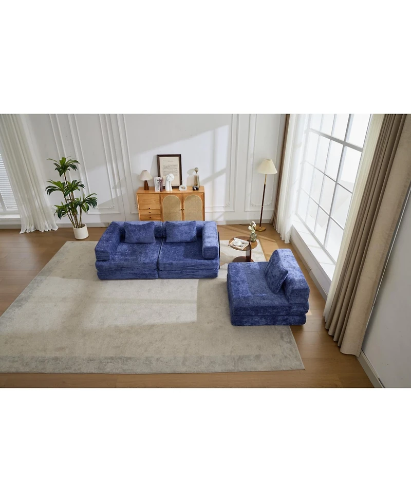 Streamdale Furniture Compression Sofa, Convertible Floor Sofa Bed, Modular Sectional, No Assembly, Chenille, Dark Blue