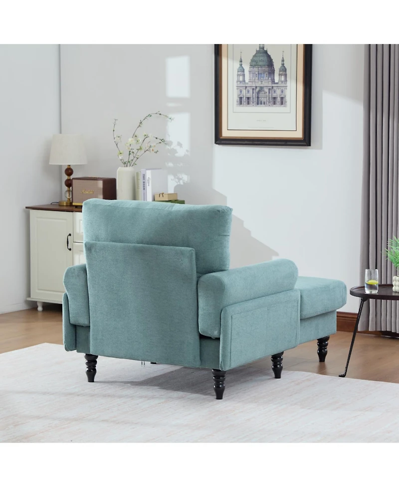 Streamdale Furniture Streamdale Modern Minimalist Chenille Chaise Lounge Recliner Single Sofa with Wooden Legs & Storage Pockets