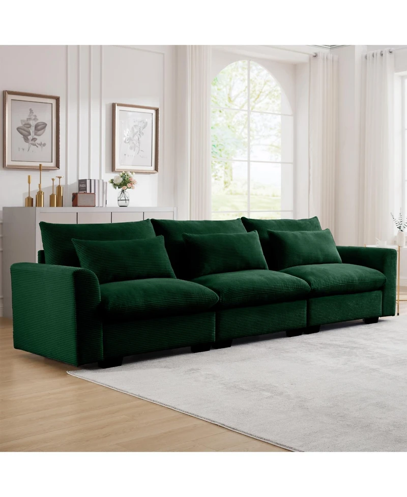 Streamdale Furniture 3 Seater Deep Seat Couch for Living Room, Green Corduroy