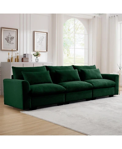 Streamdale Furniture 3 Seater Deep Seat Couch for Living Room, Green Corduroy