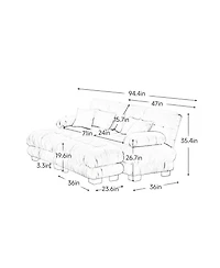 Streamdale Furniture Cloud Couch Sleeper Sofa, Chenille 2 Seater with 2 Lumbar & 2 Throw Pillows, Gray