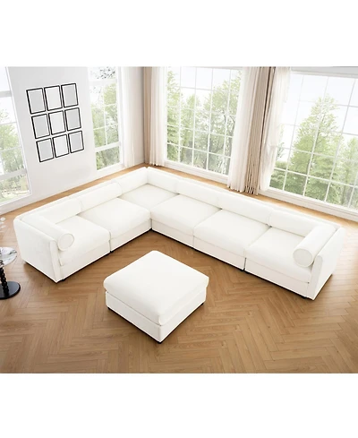 Streamdale Furniture Large Modular Chenille Sectional Sofa with Storage, White