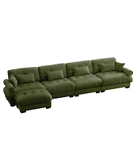 Streamdale Furniture L-Shaped Cloud Sofa, Convertible 4-Seater Modular Couch, Olive Green