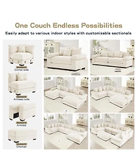 Streamdale Furniture 92" Oversized Cloud Modular Sectional Couch, Cream Corduroy Fabric