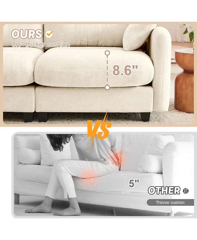 Streamdale Furniture Four-Seater Modular Chenille Sectional Couch with Pillows, Beige