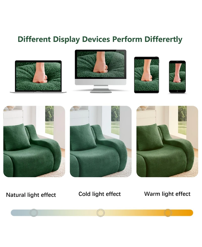 Streamdale Furniture L-Shaped 4-Seat Boneless Sofa, Teddy Fabric, No Assembly, Curved Armrest, Green