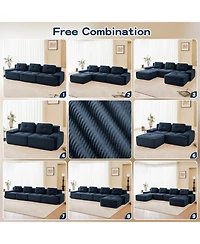 Streamdale Furniture Modern L-Shaped Corduroy Sectional Sofa with Movable Ottoman, Blue