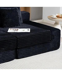 Streamdale Furniture Double Lounge Chaise Cloud Plush Sofa Bed, Upholstered No Assembly Required Black