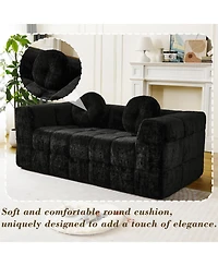 Streamdale Modern Boneless Couch with Two Throw Pillows, Checkered Fabric Sofa