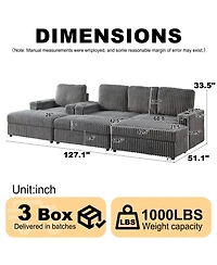 Streamdale Corduroy 3-Seater Sofa with Cup Holders for Living Room