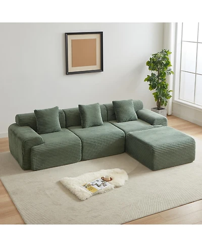 Streamdale 114-inch Corduroy Modular Sofa with Inlaid Design, 3 Pillows & 4 Configurable Modules.