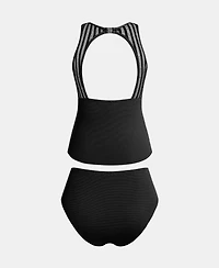 Cupshe Women's High Neck Back Hook Mesh Cutout Tankini Sets