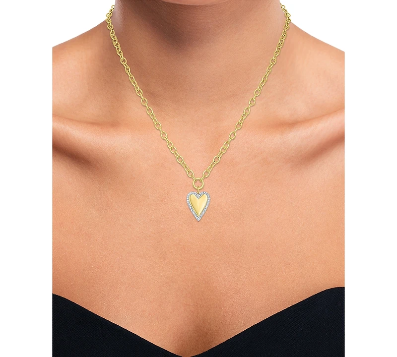Macy's White Diamond Pendant Necklace (1/4 ct. t.w.) in 14k Yellow Gold Over Sterling Silver