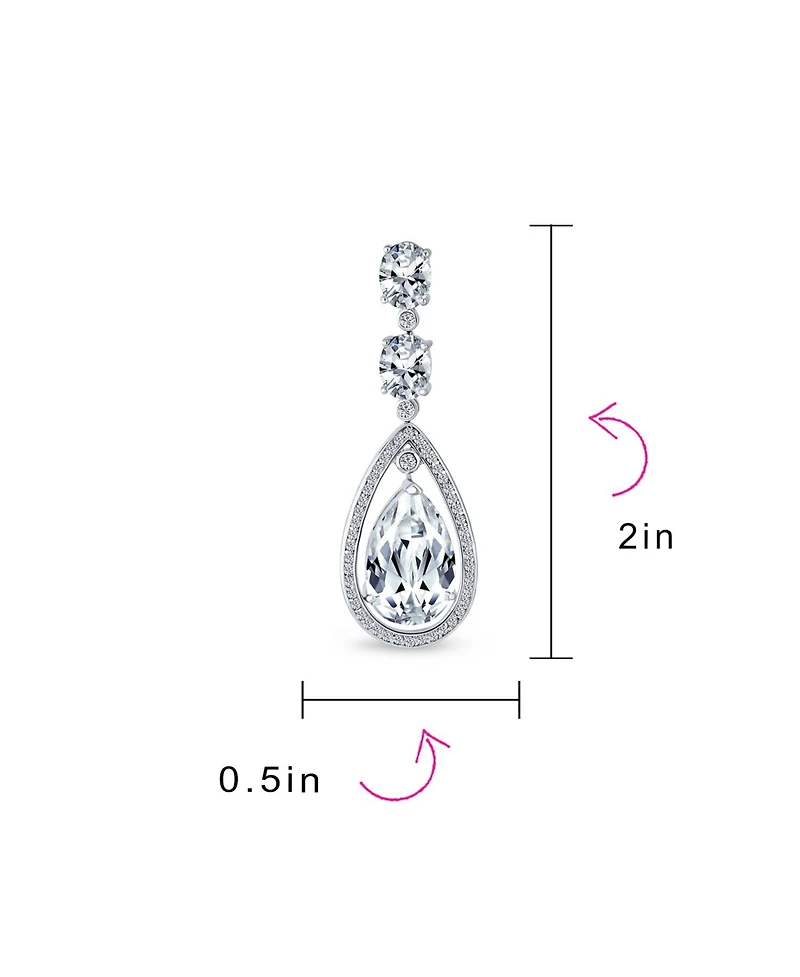 Bling Jewelry Set of 2 Art Deco Style Green or Red Cubic Zirconia Halo Large Teardrop Cz Statement Dangle Chandelier Earrings