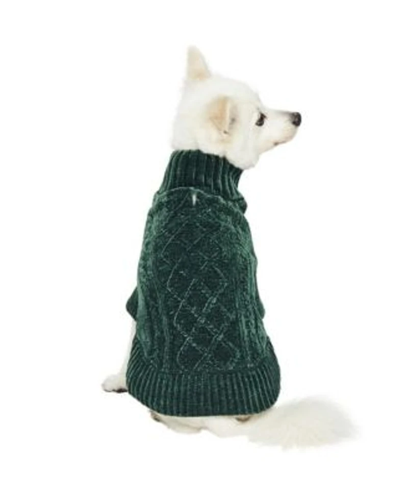 Dogs Cats Co. Ultra Soft Cozy Chenille Cable Knit Dog Sweater Turtleneck With Leash Opening