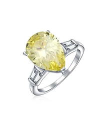 Bling Jewelry 7CT Yellow Pear-Shaped Cz Cubic Zirconia Statement Ring Baguette Side Stones Sterling Silver