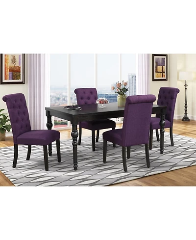 Streamdale Urban Style Wood Dark Wash Turned-Leg Dining Set: Table and 4 Chairs, Purple