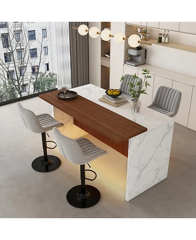 Streamdale Black Marble Kitchen Island with Led Lighting & Grille Details