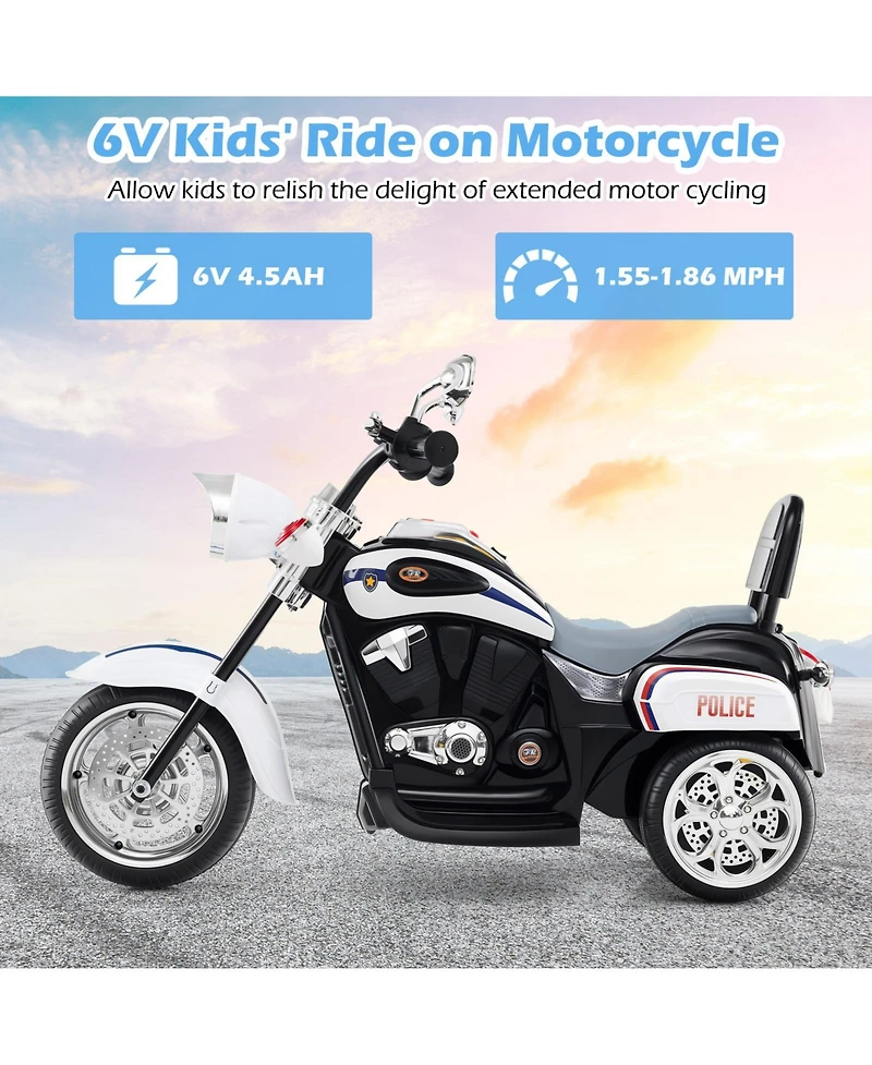 Hongge 6V Toddler 3-Wheel Motorbike Ride-On Toy with Headlight and Horn - Black&White