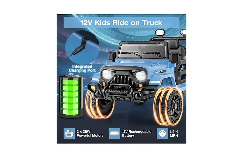 Hongge 12V Electric Ride-On Truck Car for Kids Ages 3+ with Remote Control - Navy