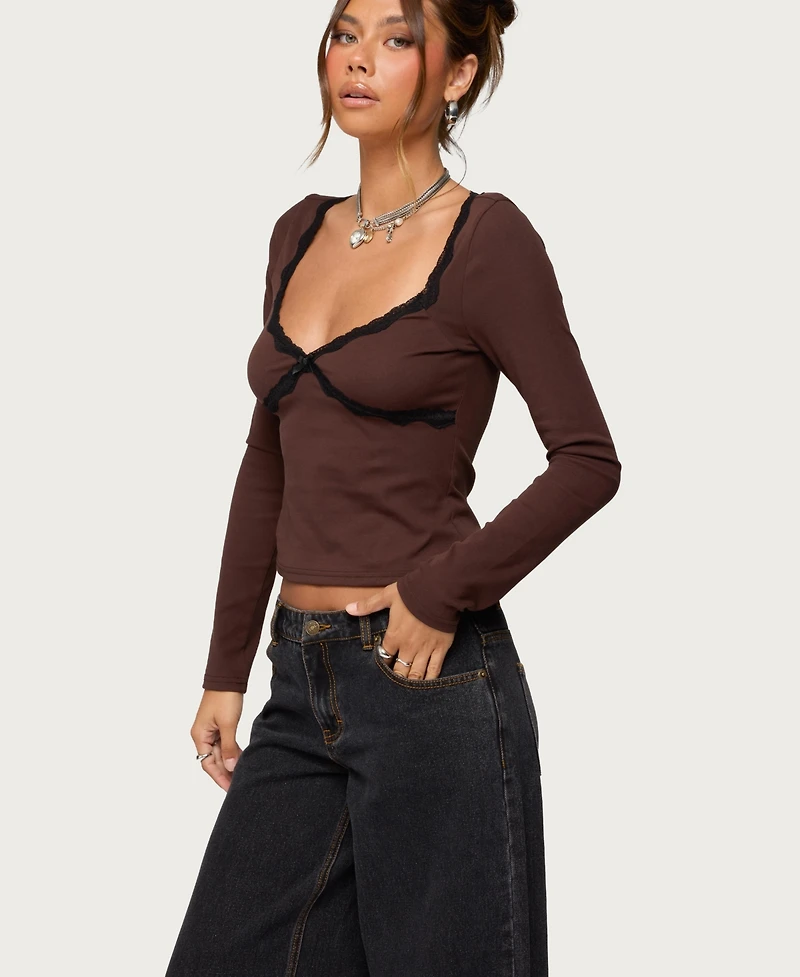 Edikted Women's Porta Contrast Lacey Top