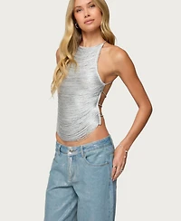 Edikted Women's Kalana Crisscross Backless Fringed Top