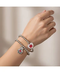 Bling Jewelry Set of 2 Medical Id Bracelet Teddy Bear & Heart Charm Silver Tone Beads