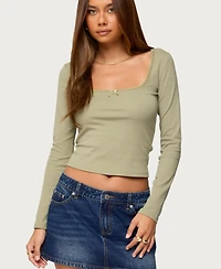 Edikted Women's Mora Lace Trim Ribbed T Shirt