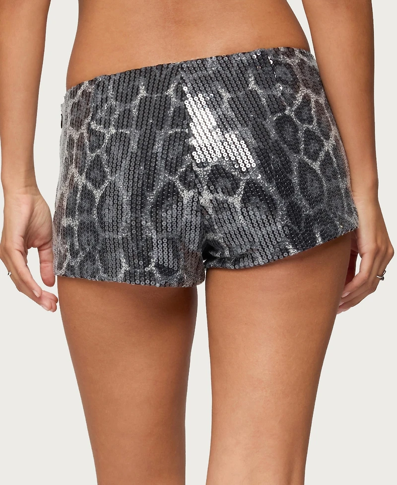 Edikted Women's Sequin Leopard Printed Micro Shorts