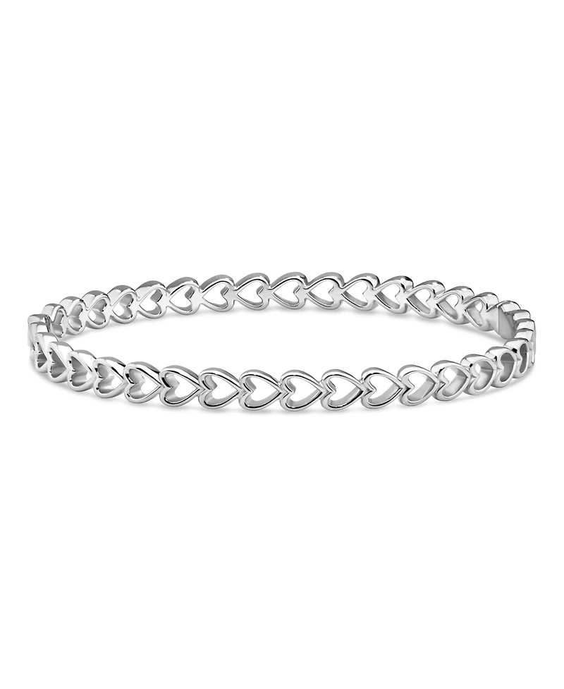 Devata Open Heart Bangle Bracelet in Rhodium Plated Sterling .