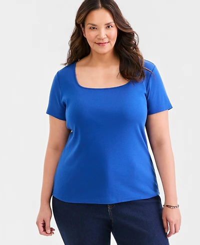 Style & Co Plus Short-Sleeve Square-Neck Tee, Exclusively at Macy's