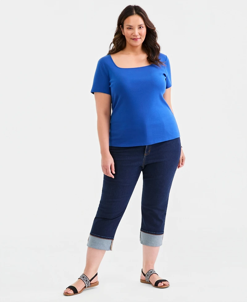 Style & Co Plus Short-Sleeve Square-Neck Tee, Exclusively at Macy's