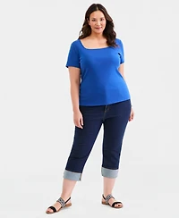 Style & Co Plus Short-Sleeve Square-Neck Tee, Exclusively at Macy's