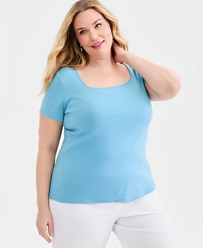 Style & Co Plus Short-Sleeve Square-Neck Tee, Exclusively at Macy's