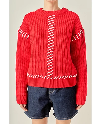 English Factory Women's Stitch Detailed Chunky Crew Neck Knit