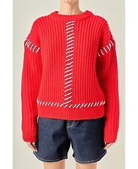 English Factory Women's Stitch Detailed Chunky Crew Neck Knit