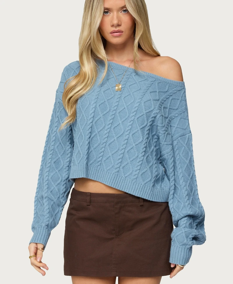 Edikted Women's Oversized Off Shoulder Cable Knit Sweater