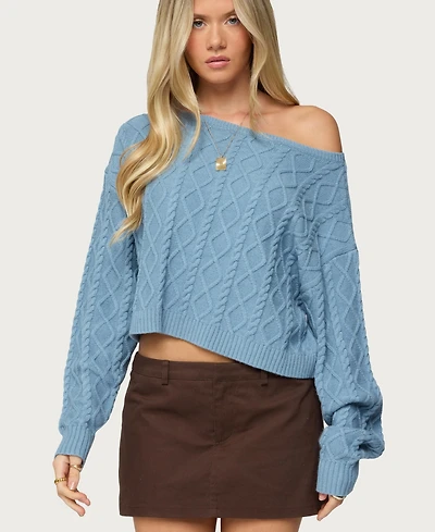 Edikted Women's Oversized Off Shoulder Cable Knit Sweater