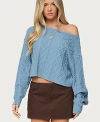 Edikted Women's Oversized Off Shoulder Cable Knit Sweater