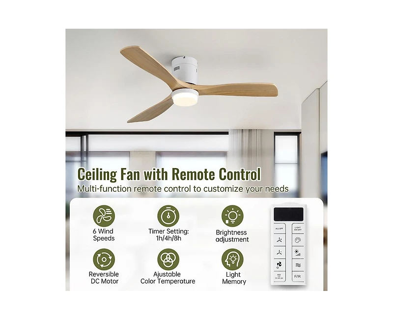 52-inch Modern 3-Blade Light Ceiling Fan with Remote Control and Supporting Mobile Device Connection