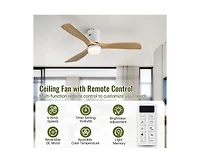 52-inch Modern 3-Blade Light Ceiling Fan with Remote Control and Supporting Mobile Device Connection