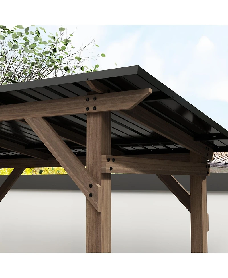 Homsee 8.6x5 Ft Cedar Wood & Galvanized Steel Roof Gazebo with Shelves Umbrellas Canopies & Awnings