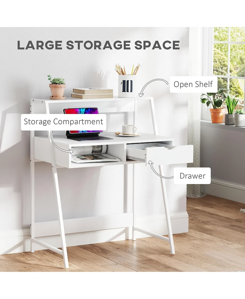 Homcom Computer Writing Desk for Small Space w/ Drawer, Storage Shelves,