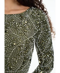 Maryisa Women's Modest Embellished Sequin Beaded Dress Maxi With Trail