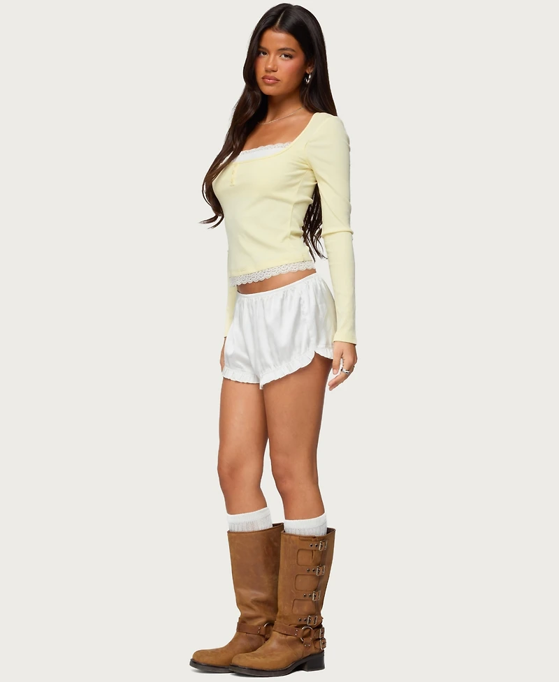 Edikted Women's Joana Layered Lacey Henley Top