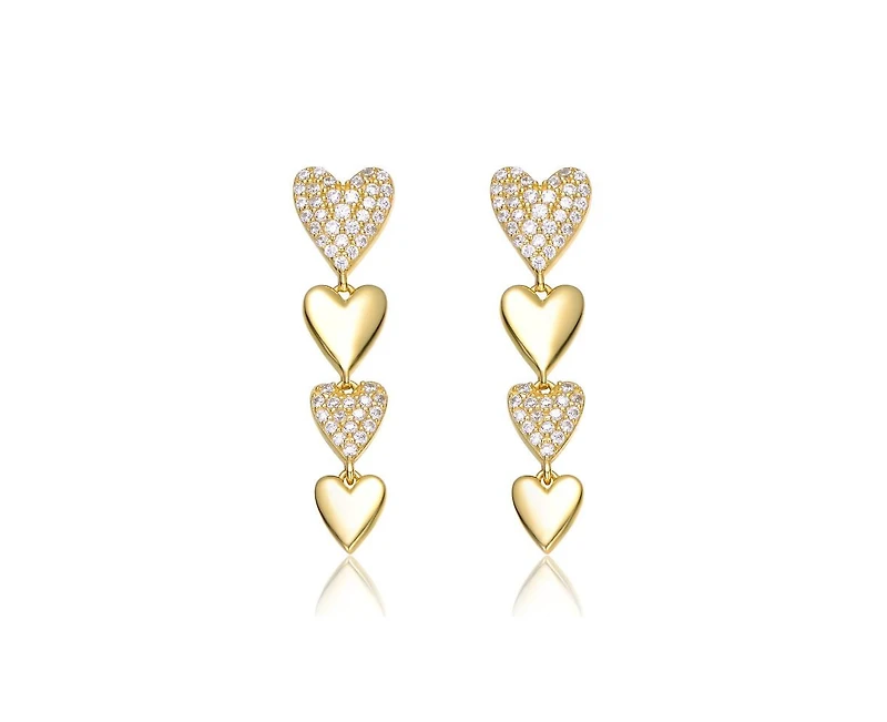 Genevive Gold-Plated Heart Jewelry Set with Sparkling Cz – Elegant Bracelet & Drop Earrings